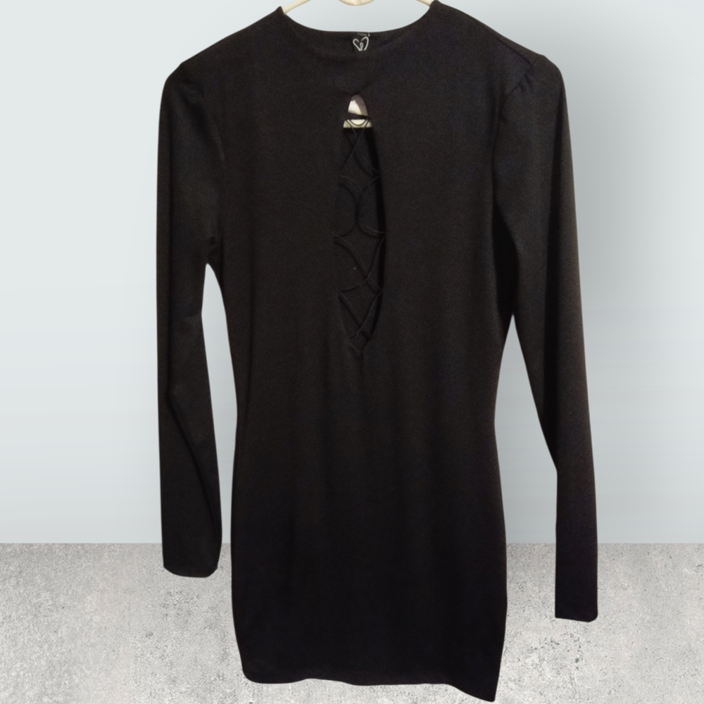 Sexy Windsor Black Cutout Long Sleeve Mini Dress With Built In Lining